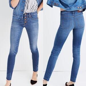 Madewell 9” High Rise Skinny Jeans Womens 26 Tall Button Fly Raw Hem Casual Blue